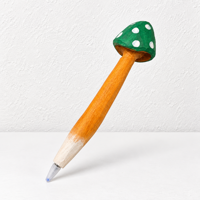 CouldNook Carved Pen - Painted Flowers, Mushrooms and Vegetable Shapes