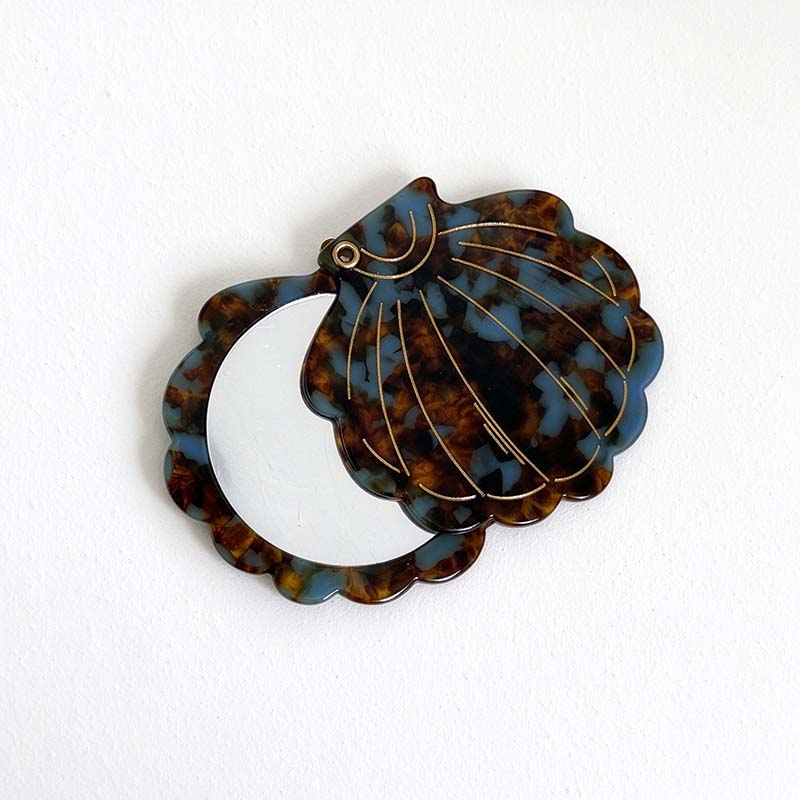 CouldNook Shell Swivel Pocket Mirror - Gold Rib Lines