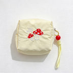 CouldNook Embroidered Mushroom Makeup Bag - Beaded Wrist Loop And Zipper
