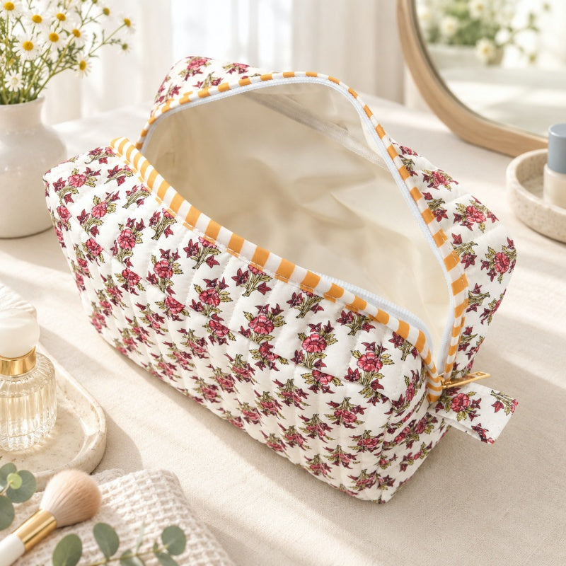 CouldNook Botanical Makeup Pouch - Quilted Box Shape