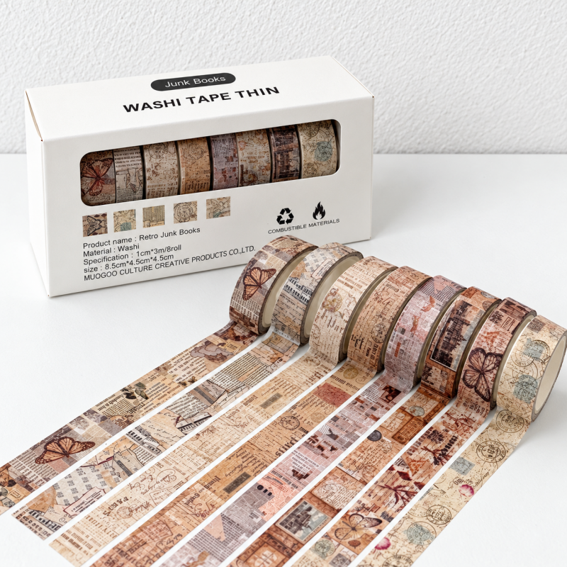 Vintage-Inspired Washi Tape Set - Eight Coordinated Rolls