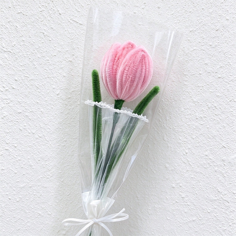 Artificial Tulip Bouquet with Pearl-Trim Wrapping