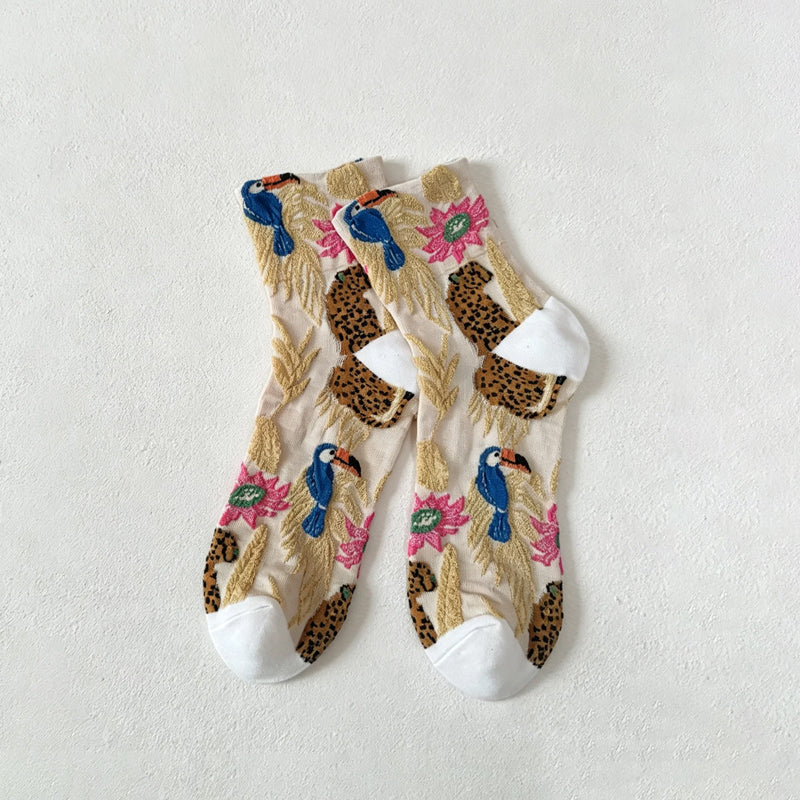 CouldNook Floral Sheer Crew Socks-Sheer Mesh Body