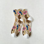 CouldNook Floral Sheer Crew Socks-Sheer Mesh Body