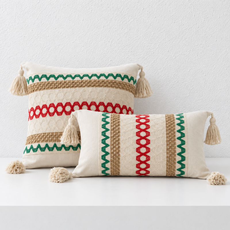 CouldNook Tasseled Cushion Cover - Woven Patterns And Four Corner Tassels