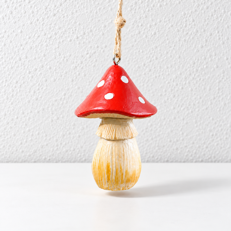 Mushroom Ornament - Paired Red Caps and Twine Loop