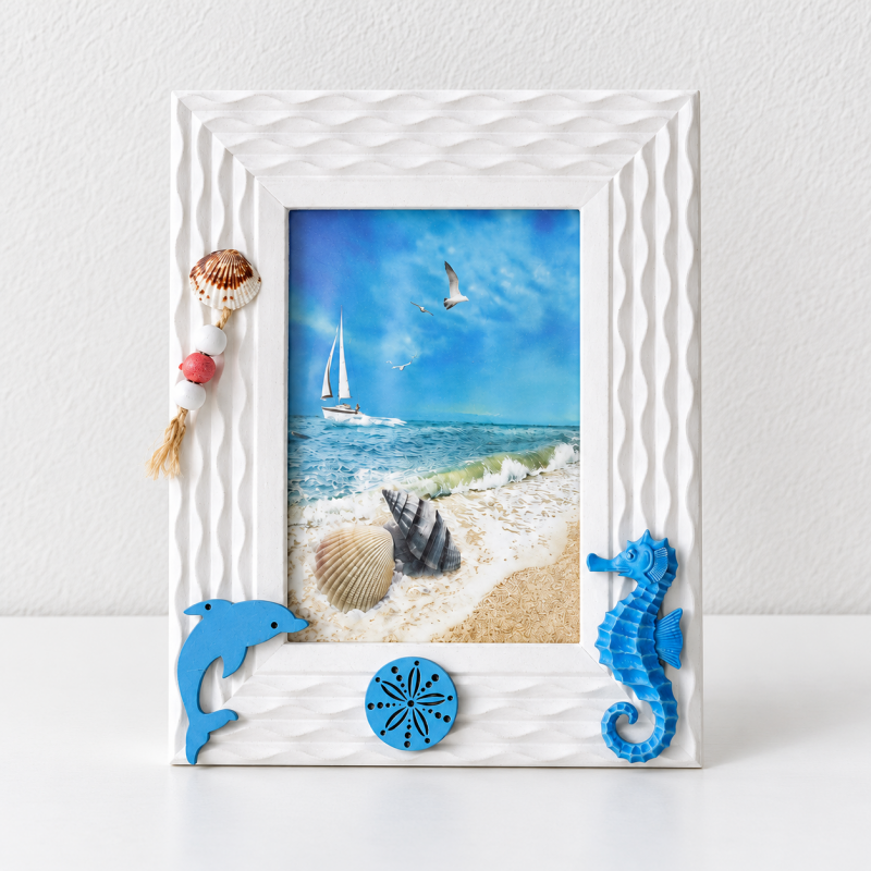Coastal Photo Frame - Marine Motifs and Textured Border