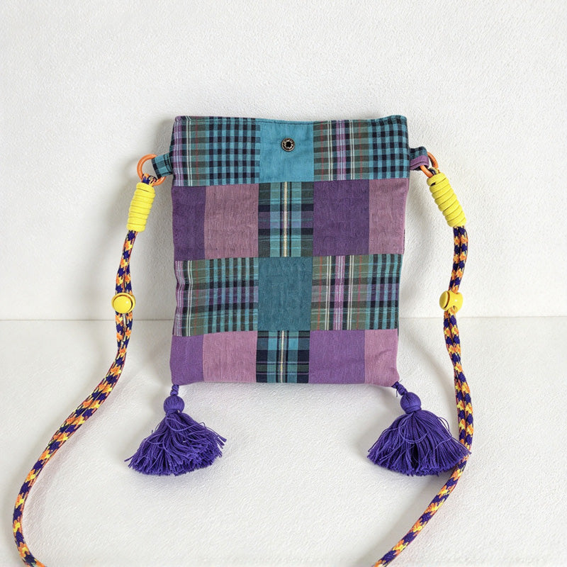 CouldNook Tassel Phone Crossbody Bag - Patterned Fabric And Colorful Cord