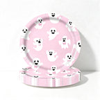 CloudNook Pink Ghost Halloween Party‑Disposable Tableware 9-Piece Set