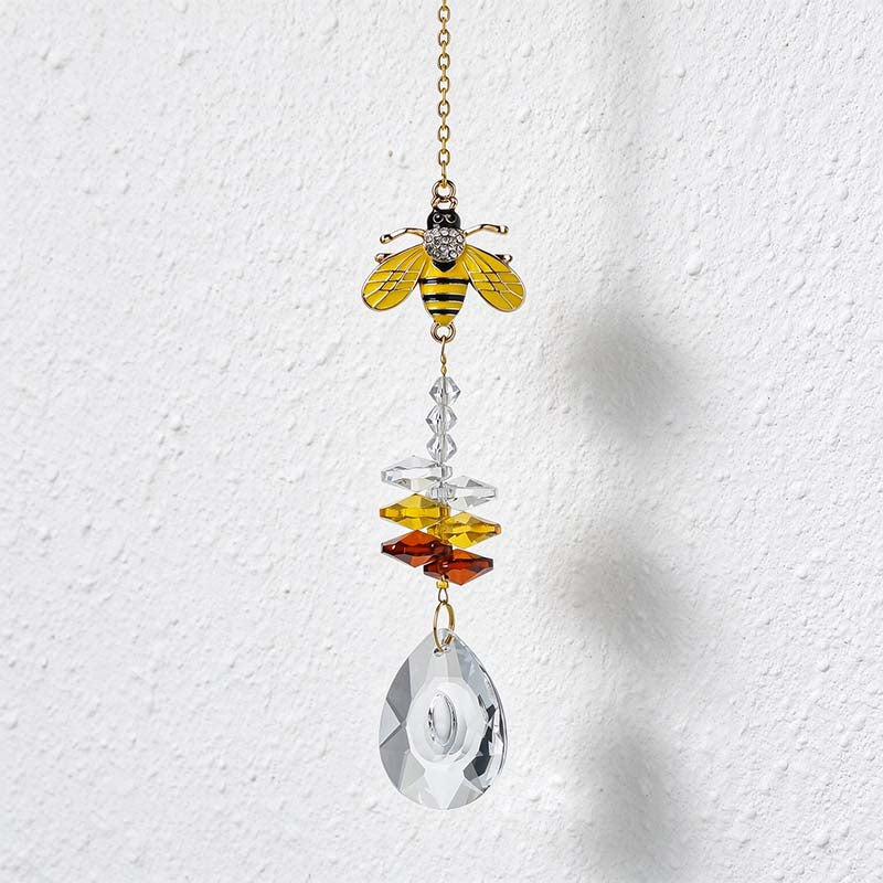 CouldNook Bee Motif Suncatcher - Floral Details And Faceted Pendant Strand