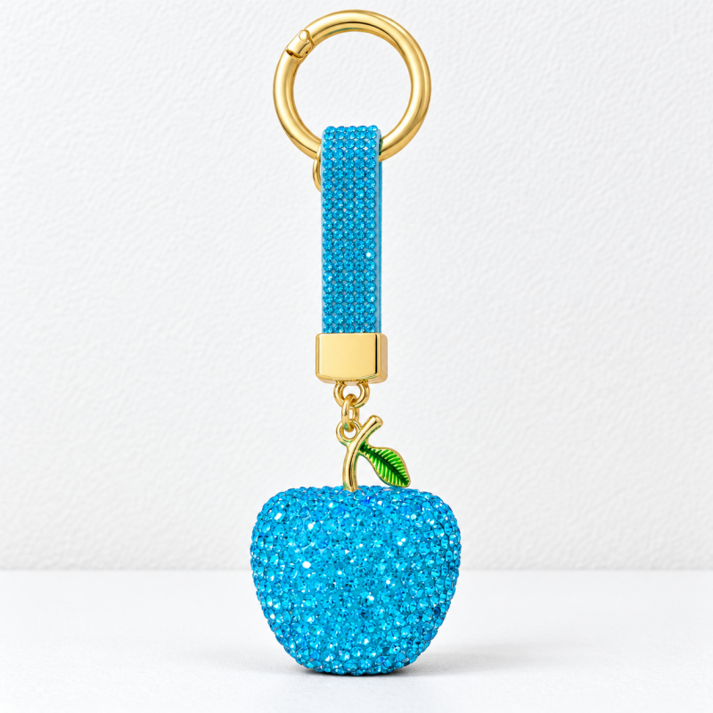 CouldNook Apple Keychain - Dimensional Rhinestone Fruit and Small Leaf Detail