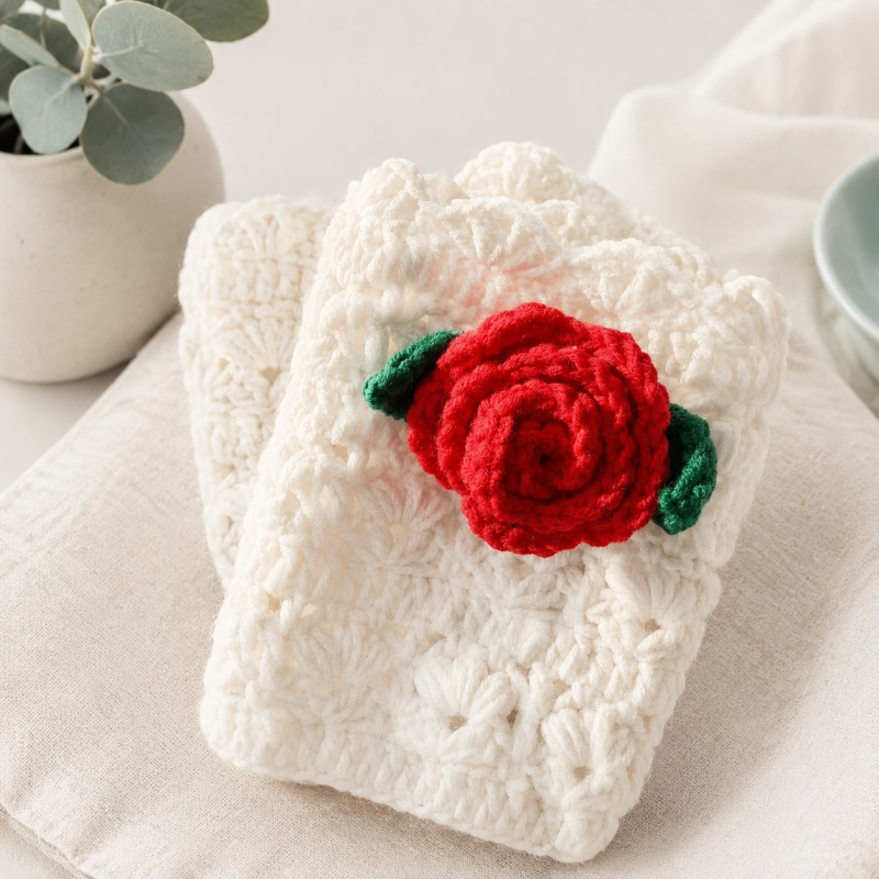 CouldNook Yarn Rose Wrist Warmers - Fingerless Floral Design