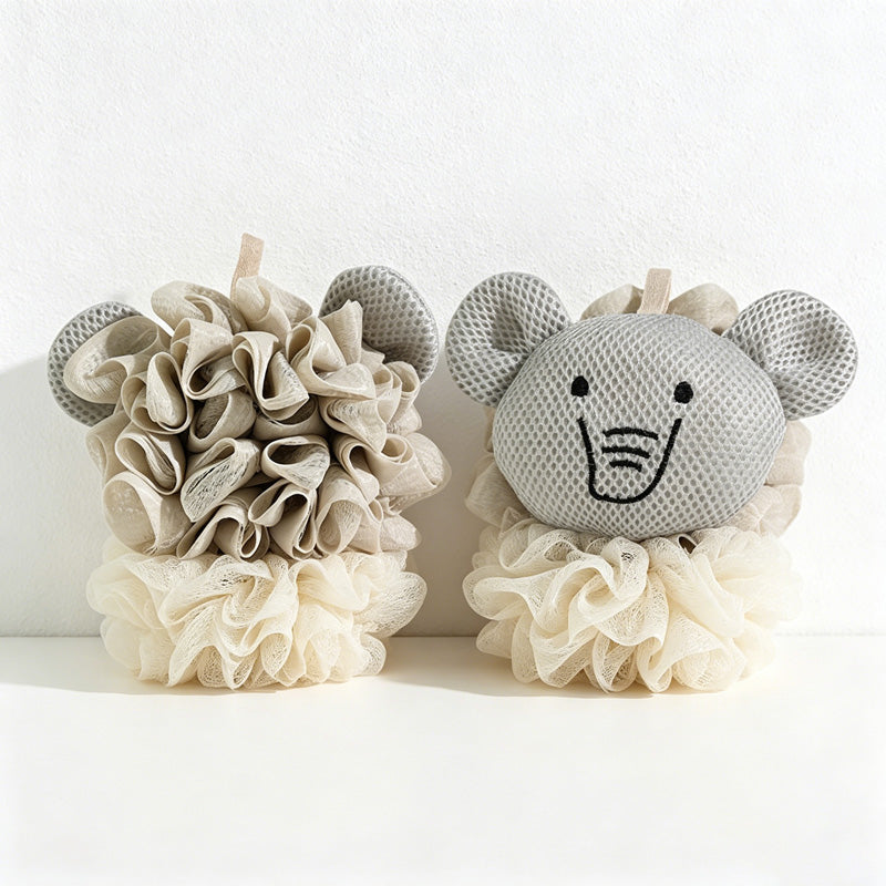 CloudNook Kids Bath Sponge-Soft Double-Sided Animal Mesh Design