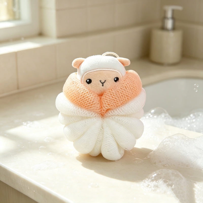 CouldNook Animal Bath Pouf - Braided Character Flower Design