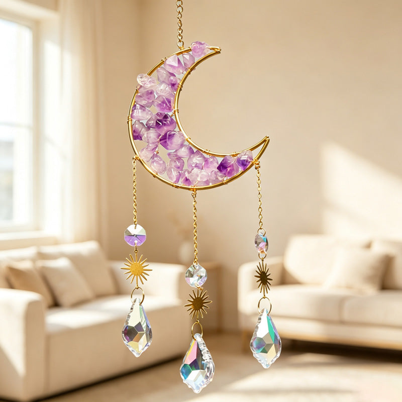 CouldNook Amethyst Moon Suncatcher - Crystal Drop Wall Accent