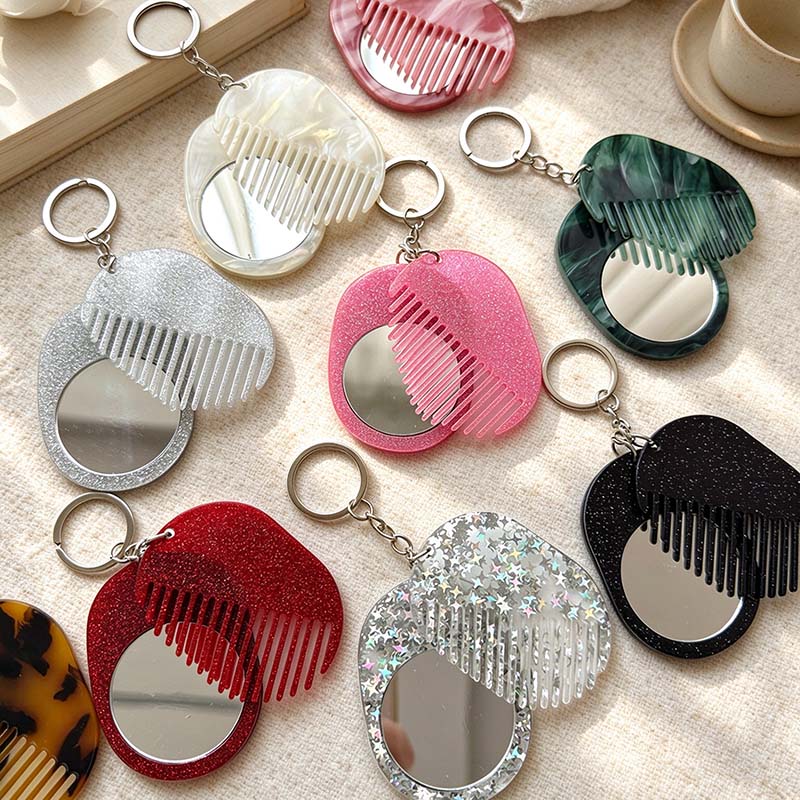 CouldNook Oval Mirror Comb Keychain - Patterned Pair