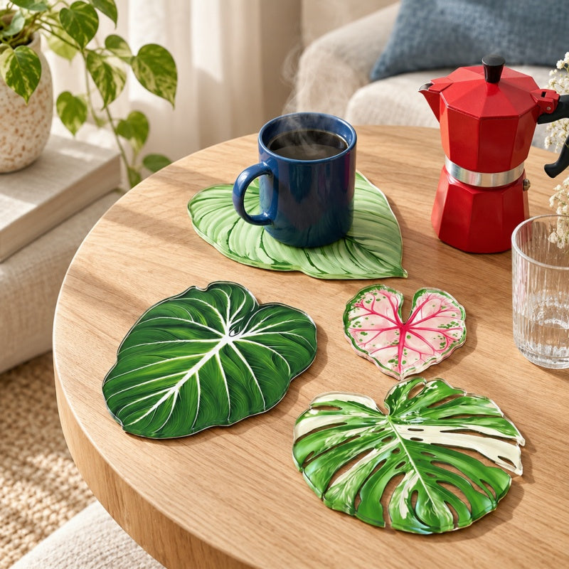 CouldNook Tropical Leaf Coaster - Shaped Edges And Colorful Vein Patterns