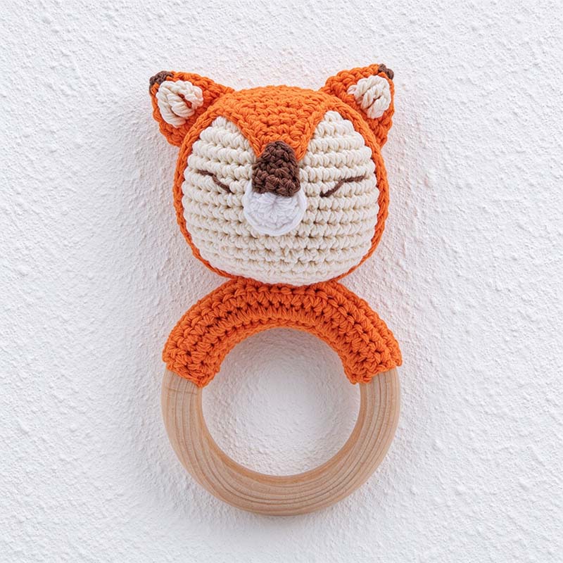 CouldNook Crochet Animal Rattle - Wooden Ring and Textured Figure