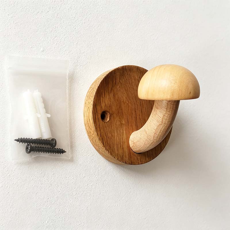 CouldNook Wood Mushroom Wall Hook - Adhesive Screw Options