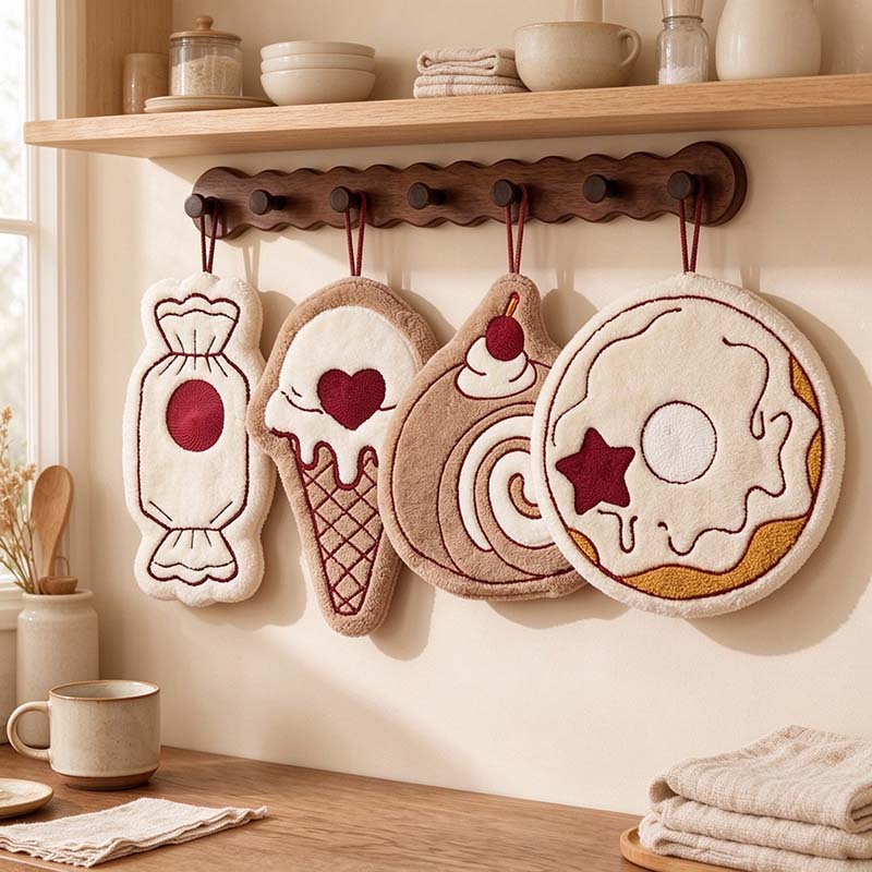 CouldNook Dessert Hanging Hand Towel - Shaped Fleece And Embroidered Details