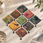 CouldNook Tasseled Floral Fabric Coaster - Double Sided Print