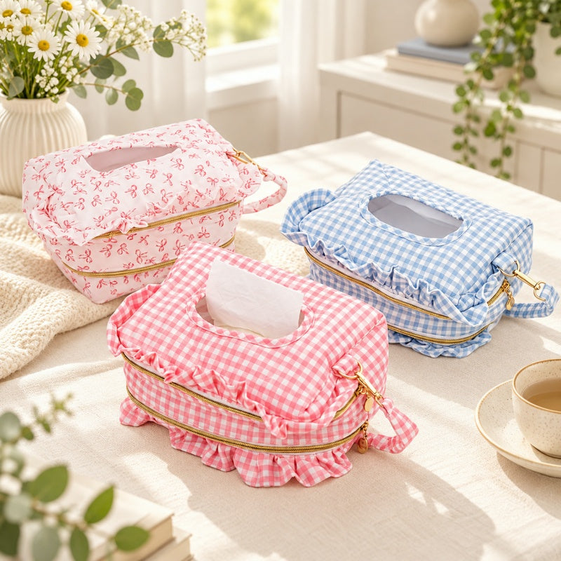 CouldNook Ruffled Tissue Storage Bag - Double Zipper Sections