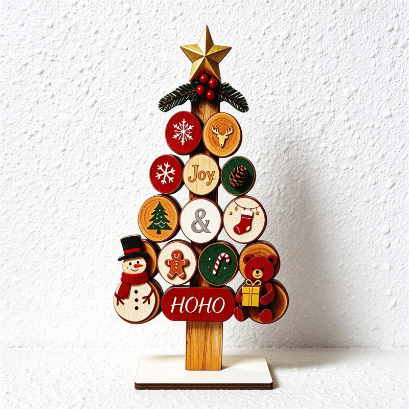 Wooden Christmas Tabletop Decorations with Printed Holiday Scenes