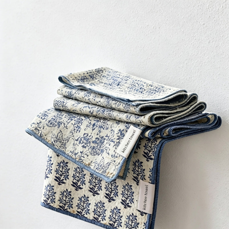 CouldNook Printed Tea Towel - Floral Blue and Brown Patterns