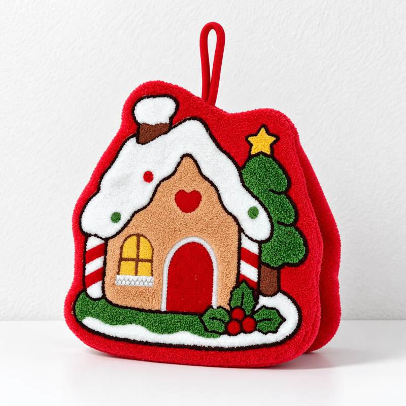 Printed Christmas Hand Towels with Shaped Holiday Scenes