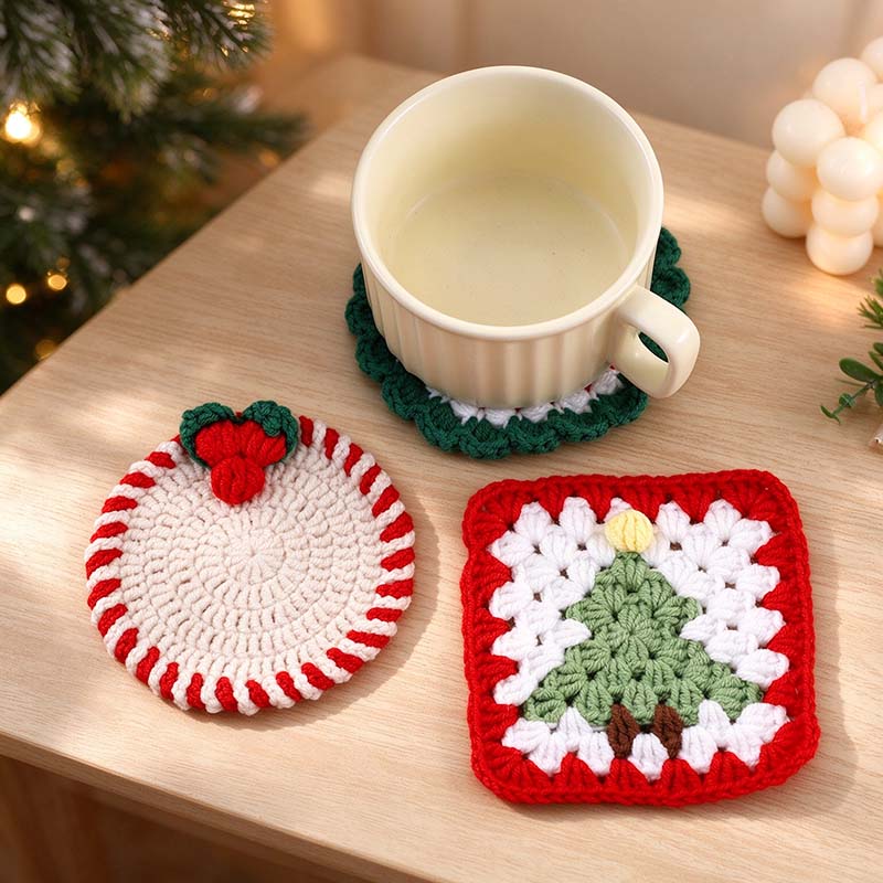 Christmas Crochet Coaster with Festive Motif Options