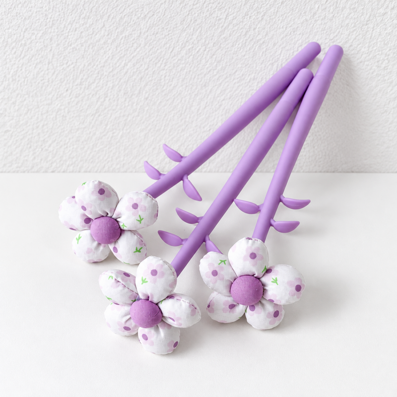 CouldNook Flower Gel Pen - Patterned Fabric Petals and Leafy Stem