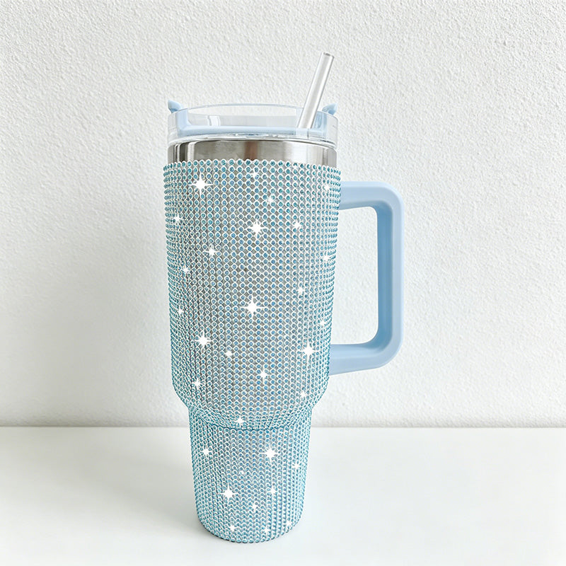 CouldNook 40oz Rhinestone Tumbler-Stainless Steel Vacuum Insulated Ice Tumbler with Handle & Straw