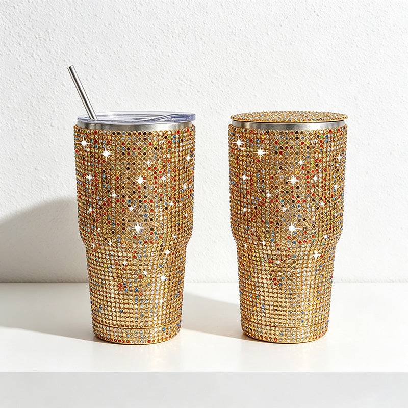 CouldNook 12oz Bling Rhinestone Stemless Wine Tumbler - Clear Lid & Straw (Solid Color Series)