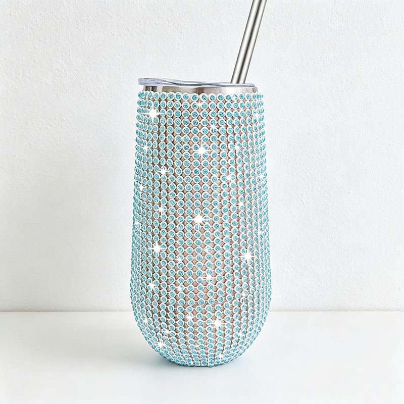 CouldNook Rhinestone Tumblers-6oz Stainless Steel Vacuum Insulated U-Shaped Eggshell Coffee Cup with Straw