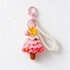 Crochet Christmas Tree Keychain with Pearl-Look Bead Loop