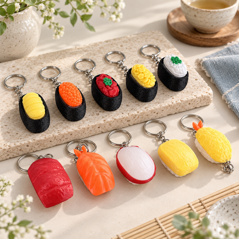 CouldNook Sushi Clicker Keychain - Textured Toppings and Miniature Rice Shapes