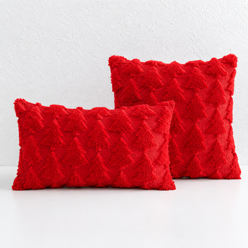 CouldNook Seasonal Pattern Cushion - Plaid Checks And Raised Festive Motifs