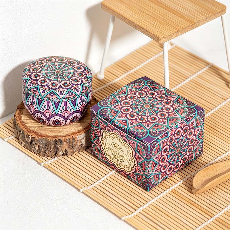 CouldNook Patterned Tin Scented Candle - Decorative Lid And Floral Wax Accents