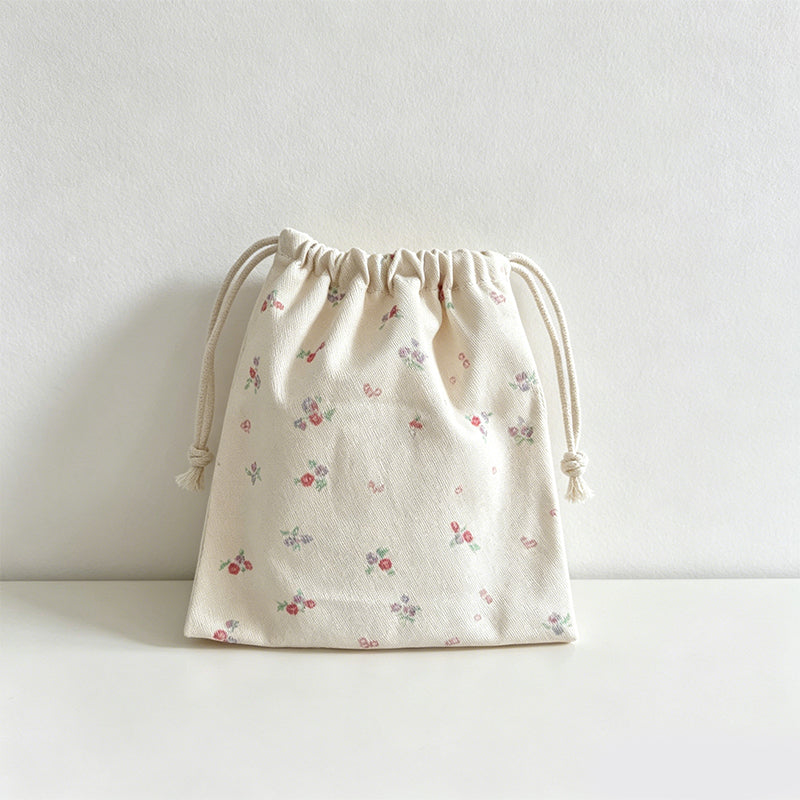 CouldNook Floral Drawstring Storage Pouch - Soft Cotton Utility Bag