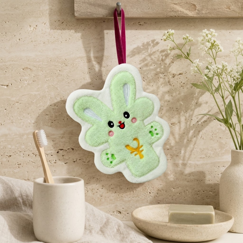 CouldNook Cartoon Coral Fleece Hand Towel‑Hanging Absorbent Cloth