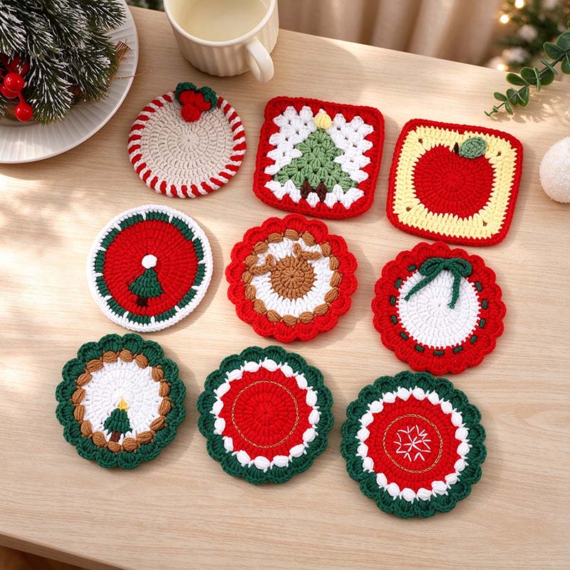 Christmas Crochet Coaster with Festive Motif Options