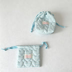 CloudNook Heart Quilted Drawstring Pouch‑Cosmetic Storage Bag