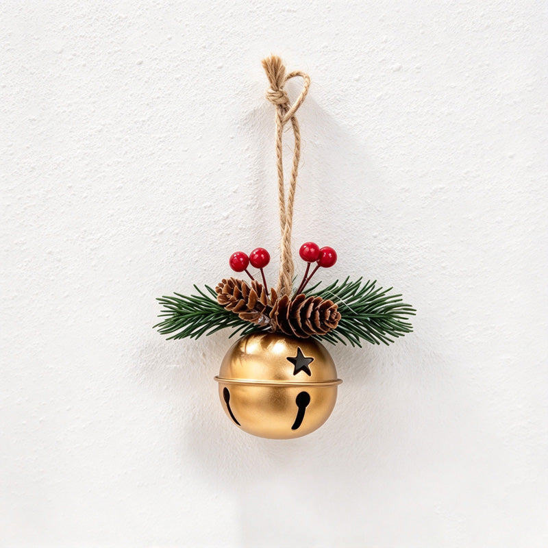 CouldNook Christmas Bell Ornament - Checkered Bows and Greenery Accents