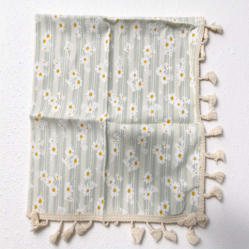 CouldNook Tassel Tablecloth - Floral Prints and Subtle Striped Pattern Options