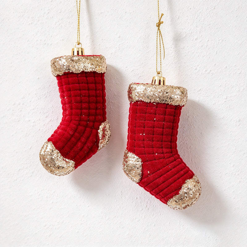 CouldNook Flocked Christmas Ornament Set - Glitter Details and Hanging Loops