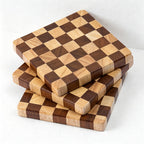 CouldNook Checkerboard Wood Coaster - Square Rubberwood Geometric Design