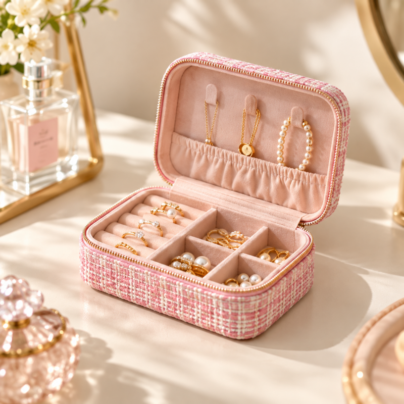 Woven Jewelry Box - Zip Closure and Divided Interior
