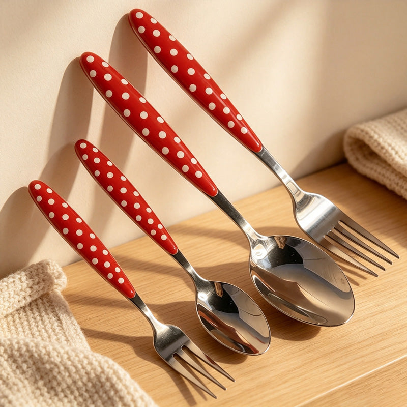CouldNook Polka Dot Flatware - Contrast Handle Table