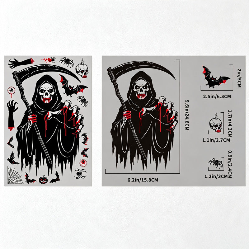 CouldNook Halloween Spooky Static Window Clings‑Reaper Skeleton Ghost Pumpkin Decor