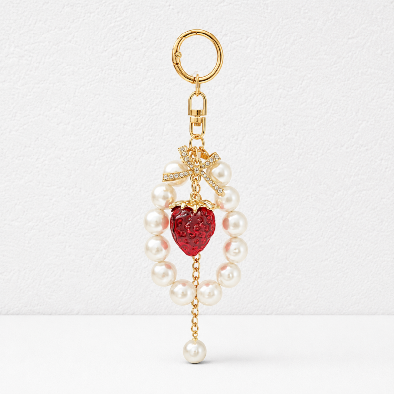 CouldNook Clear Strawberry Pearl Keychain - Bowknot Bag Pendant